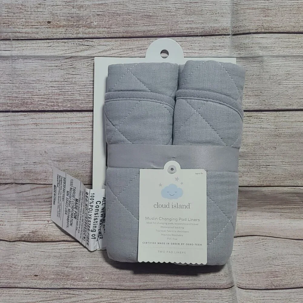 Cloud Island Muslin Changing Pad Liner - Grey - 2pk - NEW WITH TAGS